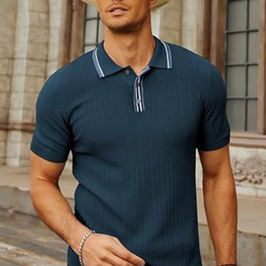 Mens Knitted Breathable Sporty Print for Shirts Short Sleeve Textured Viscose/Polyester Golf - Product Image 5