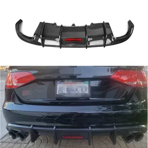 K Gaya Serat Karbon Bumper Belakang Lip Diffuser untuk Audi A4 B8 S Line Mobil Tuning 2009-2012 Diffuser Belakang