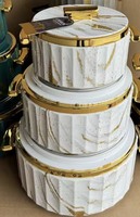 Lot de 3 casseroles isothermes 1,5L, 3,2L, 6,2L – Boîte de service à festin avec extérieur cannelé et poignée dorée – Vente en gros
