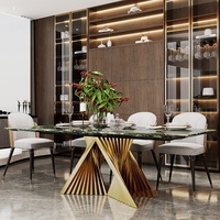 Table à Manger Dorée et Ensemble de 8 Chaises Luxe Oriental Chevrons Italiens – Table de Salle à Manger, Vente en Gros Meubles