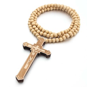 Collier de perles en bois faites à la main ethnique de haute qualité <span class=keywords><strong>St</strong></span> Benoît Crucifix croix bois chrétien prier collier pour femmes hommes - Product Image 5