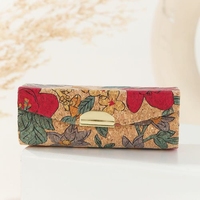 Vente en gros Étui à rouge à lèvres en liège naturel avec miroir impression florale fermoir à pression doublure velours compact