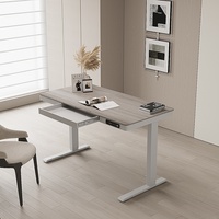 Bureau assis-debout électrique contemporain en bois massif pour petit espace, avec tiroir et moteur unique, idéal pour le télétravail