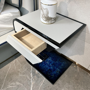 Mobili per camera da letto in stile moderno letto matrimoniale king size con comodino letto imbottito in pelle grigia per adulti - Product Image 5