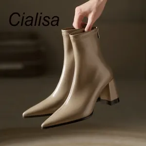 Cialisa sapatos confortáveis para mulheres, botas de salto alto para mulheres, bloco e inverno, outono, inverno