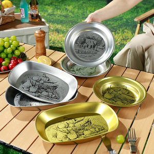 จานดีบุกสำหรับใช้งานกลางแจ้ง สีทองธรรมชาติ หลายลาย สำหรับแคมป์ปิ้ง ขนมหวาน ของว่าง กาแฟ ชา อาหารโรงแรม - Product Image 1