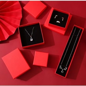 <b>Red</b> Rectangle Jewelry <b>Box</b> For Necklace Earring Ring Storage <b>Gift</b> Packaging With Black Lining And Lid Cover - Product Image 5