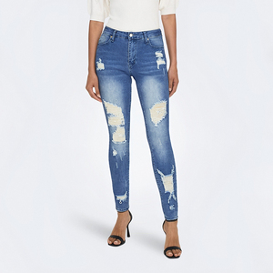 2025 mode Stretch <span class=keywords><strong>jean</strong></span> femmes Long trou rupture <span class=keywords><strong>taille</strong></span> moyenne petite jambe pantalon maigre mode <span class=keywords><strong>jean</strong></span> - Product Image 5