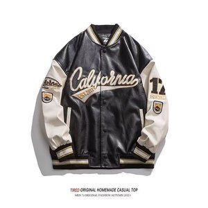 Blouson Bomber Streetwear en Cuir PU Fin pour Hommes, Coupe Ample, Col Montant, Vêtement d'Extérieur Décontracté Printemps/Automne pour Couples - Product Image 5