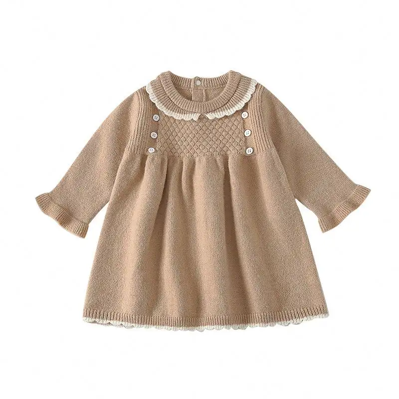 Paleo модная одежда для новорожденных и малышей Милая одежда для маленьких девочек вязаное платье-свитер с длинным рукавом для весны и осени для маленьких детей