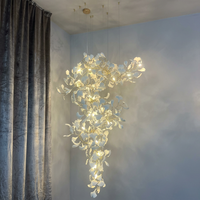 Lustre en céramique fait main moderne en forme de feuille de Ginkgo, luminaire suspendu LED blanc personnalisé pour hôtel, villa, hall d'entrée, escalier