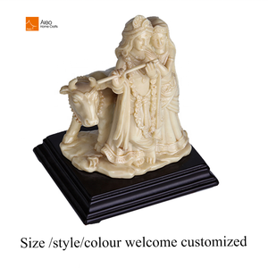 Vendita calda squisita religioso indiano casa <span class=keywords><strong>Krishna</strong></span> dio statua personalizzata avorio colori policresine artigianato con Base in legno modello modello - Product Image 6