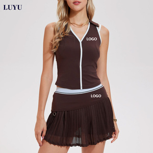 Nouvelle Collection : Tenues de Pickleball pour Femmes – Ensembles Jupe et Haut Color Block, Col en V, pour Padel, Gym et Tennis – Ensemble 2 Pièces - Product Image 1