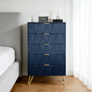 Meuble de chambre à coucher, <span class=keywords><strong>commode</strong></span> à 5 tiroirs, style scandinave moderne, <span class=keywords><strong>commode</strong></span> de rangement avec poignées et pieds dorés, étroite - Product Image 5