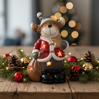 Décoration de Noël en céramique 3D peinte à la main, 7 pouces, M. Rudolph, éclairée par LED, fonctionne sur piles