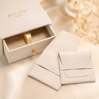 Pochette à bijoux en microfibre suédée avec logo personnalisé, sac enveloppe de luxe pour collier, boucles d'oreilles, bague, emballage