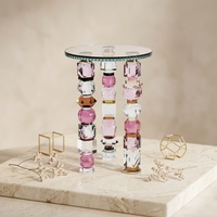 Table d'appoint en cristal Azalea, table d'appoint de luxe en cristal multicolore découpé à la main, plateau rond en verre, pour le salon, décoration de la maison