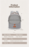 Sac à dos de transport portable pour animaux de compagnie en tissu Oxford respirant, sac de voyage pour chat avec bretelles rembourrées, pour les promenades en extérieur et les visites chez le vétérinaire