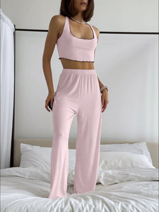 Pigiama in Seta di Latte Morbido e Delicato sulla Pelle per <span class=keywords><strong>Donne</strong></span>, Set da Notte in 3 Pezzi con Bordo Ondulato, Abbigliamento Casual per Casa - Product Image 4