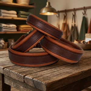 Handmade 100% Genuine Cow Leather <b>Dog</b> <b>Collar</b> Simple Classic Solid Rivet Soft Padding Available All Sizes Direct Wholesale - Product Image 3