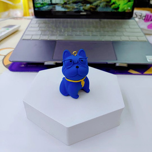 Porte-clés en résine de bouledogue français avec lunettes de dessin animé, artisanat, décoration de sac, statues de chien mignonnes, porte-clés de voiture exquis, accessoire de sac, ornement - Product Image 3