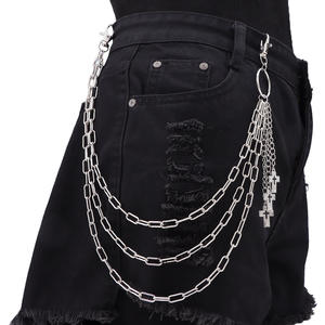Cadena de cintura de moda con diseño de cruz hueca, multicapa, de metal, accesorio para pantalones de mezclilla, estilo Hip Hop, Plata Tibetana Blanco K Three - Product Image 2
