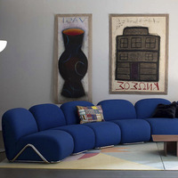 Canapés de salon modernes italiens en tissu velours bleu avec pieds en métal, canapé modulaire sectionnel, canapé paresseux, ensemble de canapés au sol