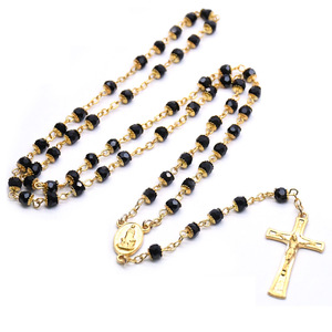 Rosario JUXINDA in Vetro Nero, Classico Rosario Cattolico con Crocifisso |   Lutto Tradizionale e Preghiera Quotidiana - Product Image 1