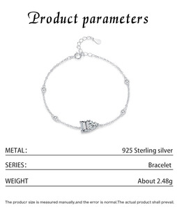 Pulsera de Plata S925 para Mujer con Diamantes, Corte Esmeralda, Forma de Corazón, Engaste de Garra, Cadena Clásica para Uso Diario - Product Image 2