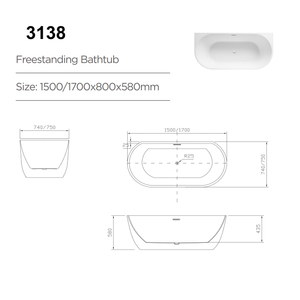 Bồn tắm kết hợp <span class=keywords><strong>massage</strong></span> (sục khí) hiện đại bằng acrylic trắng, tự đứng, dành cho khách sạn, 1-2 người, có chức năng ngâm mình và hệ thống xả nước. - Product Image 2