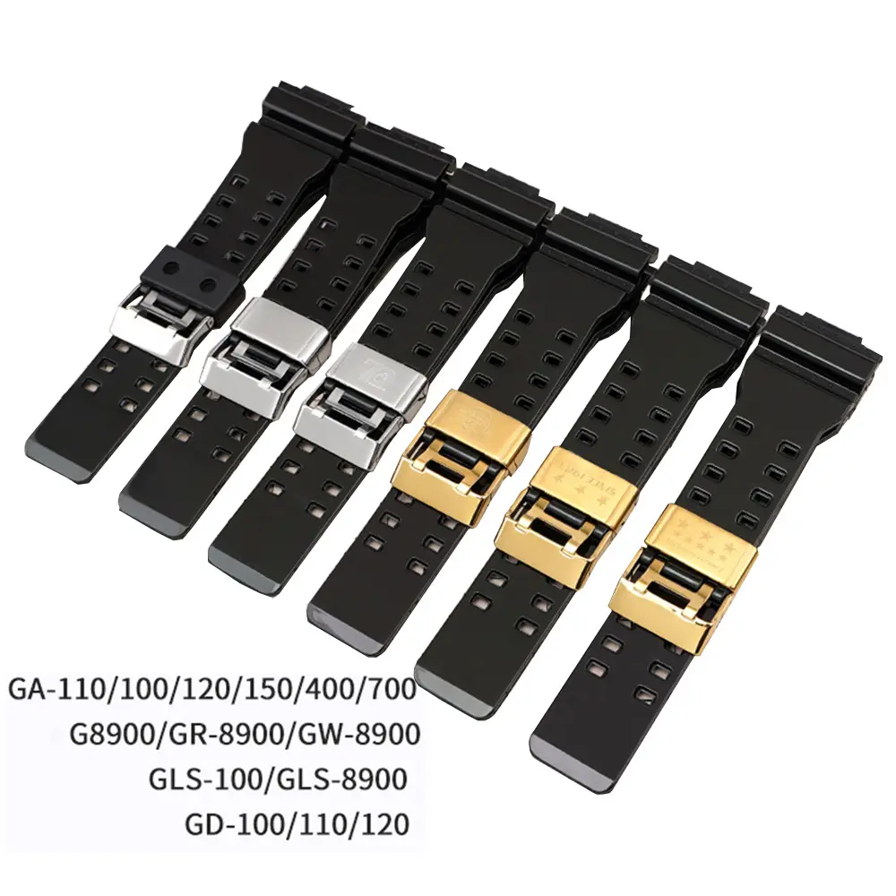 Stainless Steel Loop Hoop Ring Replacement Resin Rubber Watch Band Bracelet 16mm Strap For Casio G-Shock GA-110 GA-400 GD-120