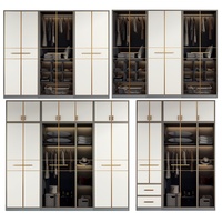 Armoire de chambre moderne sur mesure à portes battantes, avec rangement superposé convertible DIY, panneau en verre et éclairage intégré, organisateur de vêtements