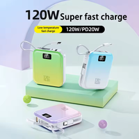 Batterie externe portable 20000 mAh, mini batterie externe à charge rapide avec écran LED, câbles intégrés, batterie externe pour téléphones