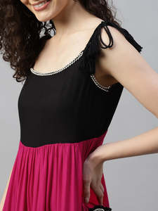 Women's Solid Woven Rayon Tiered Midi <b>Dress</b> Natural Waist U Neck Sleeveless Summer Wear One Piece Casual Party Western - Product Image 2