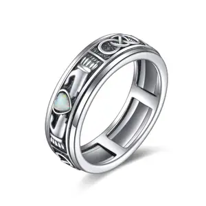 YFN 925 argent Sterling mariage amour anxiété Spinner rotatif Claddagh noeud celtique noeud irlandais anneau opale coeur pour femmes hommes