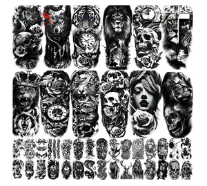 42 Sheets Temporary Tattoo for Men Women Adults, Include 12 Sheets Large Black 3D Realistic Tattoos Half Sleeve Temporary Tattoo