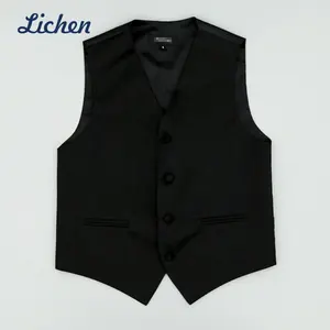 New Design Custom Coloured Kids Plain Formal Suit Polyester Children's Bow Tie Black Waistcoat Set