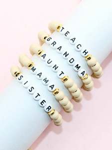 Customizable Wood Bead <strong>Bracelet</strong> with Letters for MAMA TEACH AUNT GRANDMA <strong>SISTER</strong> Gift Logo Letter <strong>Bracelet</strong> - Product Image 3