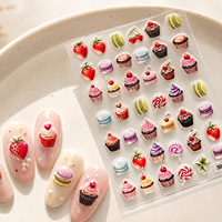 Autocollants 5D en relief pour ongles, motifs desserts sucrés, cupcakes et fraises, décorations adhésives mignonnes pour manucure DIY