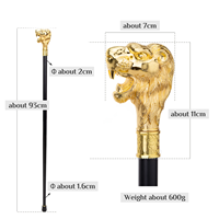 Canne de marche décorative en forme de tête de lion dorée avec moustache, canne de marche de cosplay de vampire, croix d'Halloween, 93 cm