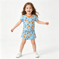 Premium groothandel fabrieks-OEM op maat gemaakte zachte katoenen kinderkledingsets met luchtballonprint voor zomer, buiten, reizen en picknick