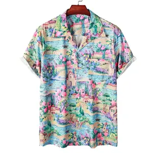 oversized vintage quick dry long sleeve men custom hawaiian shirt beach t-shirts for men wholesale custom