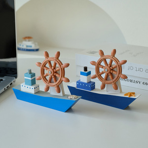 Mediterranean Style Blue White Sailboat Model Decoration 2Pcs Desk Ornament Home Decor Lightweight Craft Boat Gift - Product Image 1