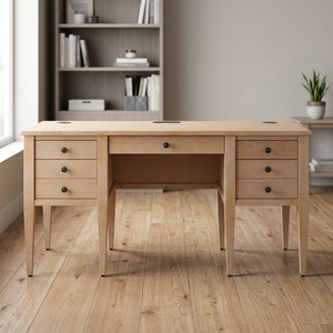 Modern Solid Wood Rectangular Executive <b>Desk</b> with Power Outlets Height Adjustable for Home Office Study - Product Image 3