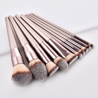 Ensemble de pinceaux de maquillage vegan couleur champagne 4/9/10/12 pièces avec pinceau à raser, manche en bois de haute qualité et poils synthétiques
