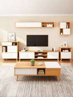 Ensemble TV multifonctionnel moderne en bois pour salon avec support extensible, étagères murales, armoire latérale et table basse
