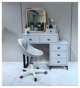 Table de maquillage moderne avec miroir éclairé et tiroirs de rangement pour meubles de chambre - Product Image 1
