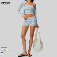 Ensemble de yoga 3 pièces écologique côtelé à rayures avec short, veste à fermetures éclair, en Spandex/Polyester, respirant, léger, taille mi-haute et grande taille