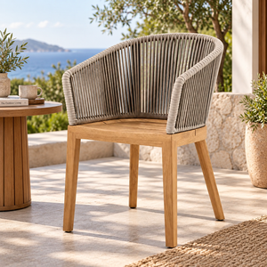 Chaise de jardin scandinave en rotin avec structure en bois et pieds coniques, chaise de repas confortable pour l'extérieur - Product Image 4