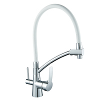 Chrome หรือ Bronze Finish Deck Mounted Dual Handle Soft ซิลิโคน Spout 3วิธีก๊อกน้ำกรองน้ำดื่มระบบ RO